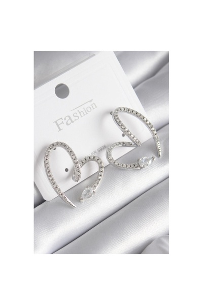 Skygo Zircon Stone Brass Silver Snake Heart Model Women's Earrings - Tj-Bkp9742