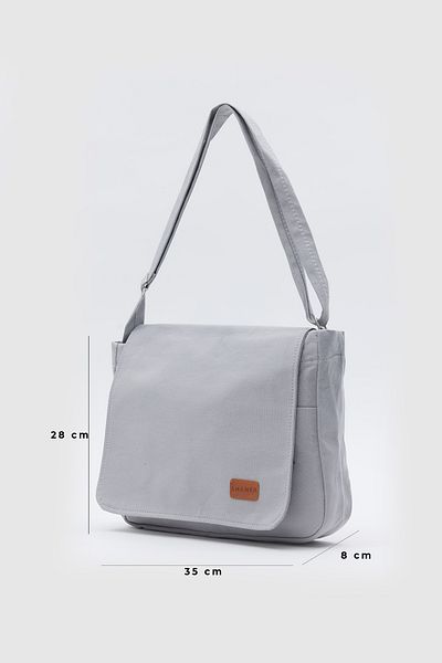 Shanta Γκρι D08 Flat Postman Model 3 θέσεων με φερμουάρ και λουράκι καθημερινή Unisex τσάντα ώμου