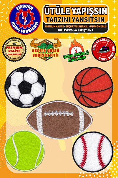 Embory Ütü ile Yapışan Arma Yama, Top Seti (5 ADET) Ütüyle Yapışan Nakış Doku...