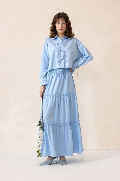 Olcay Costum de dantelă din bumbac albastru 9315-TK