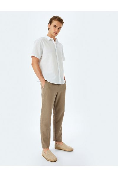 Koton New Season Lace-Up Linen Viscose Blended Summer Chino Trousers