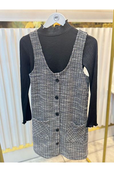 ŞAPKAKİDS ROCHIE CU BRETELE FETE CU BLUZĂ NEGRĂ