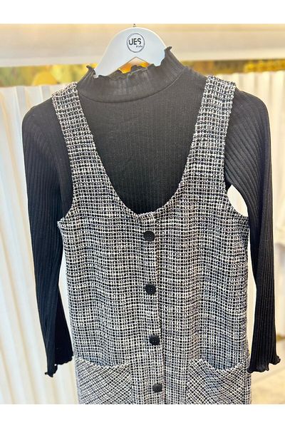 ŞAPKAKİDS ROCHIE CU BRETELE FETE CU BLUZĂ NEGRĂ