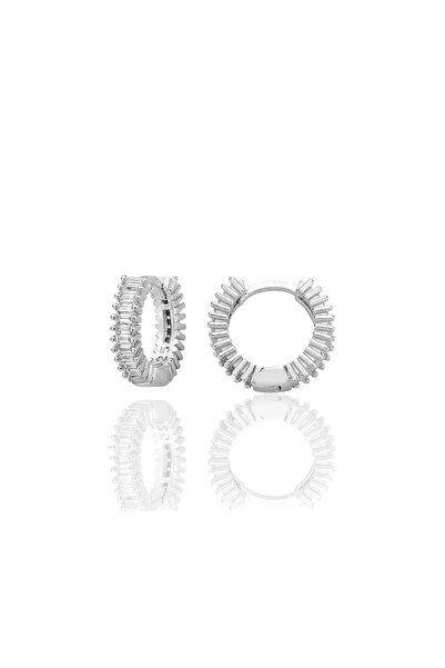 Söğütlü Silver Gümüş rodyumlu baget kesim zirkon taşlı 13 mm tamtur halka küp...