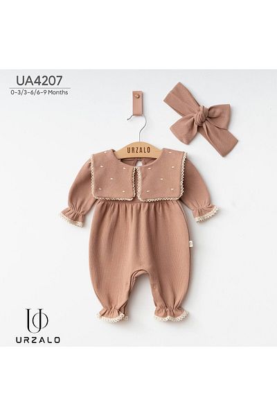 İnci Incibaby 100% Cotton Heart Embroidered Jumpsuit & Bandana Set