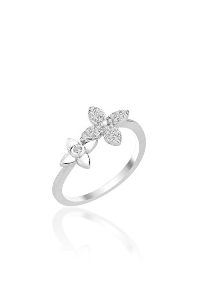 Söğütlü Silver Gümüş rodyumlu zirkon taşlı ikiz şans yoncası yüzük SGTL12797R...