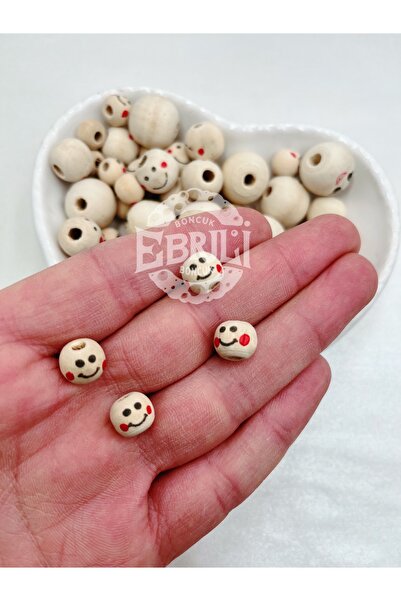 Ebruli Boncuk 10/14/18 mm 5’li Gülenyüz Ahşap Yuvarlak Boncuk Takı Yapımı (5 ...