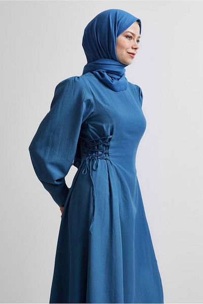 TRENDTESETTÜR ΓΥΝΑΙΚΕΙΟ ΦΟΡΕΜΑ ΣΚΟΥΡΟ ΜΠΛΕ (INDIGO) ΜΕ ΛΕΠΤΟΜΕΡΗ ΔΑΝΤΕΛΑ T 5916