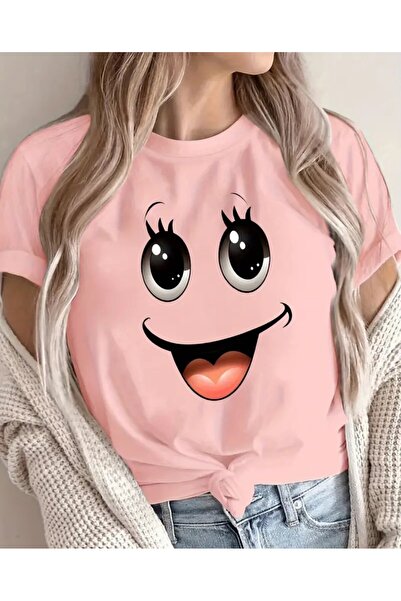 trend selection Γυναικείο μπλουζάκι Happy Smiling Face, Oversize, Crew Neck