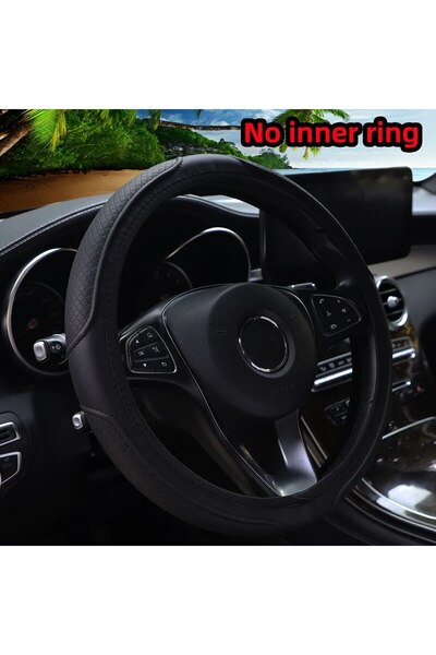 Choice غطاء عجلة قيادة سيارة بدون إطار مصنوع من جلد البولي يوريثان الأسود ثلا...