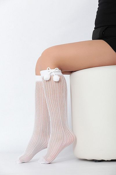 Daymod Παιδικές κάλτσες μέχρι το γόνατο Fairy Pompom Mesh Λευκές