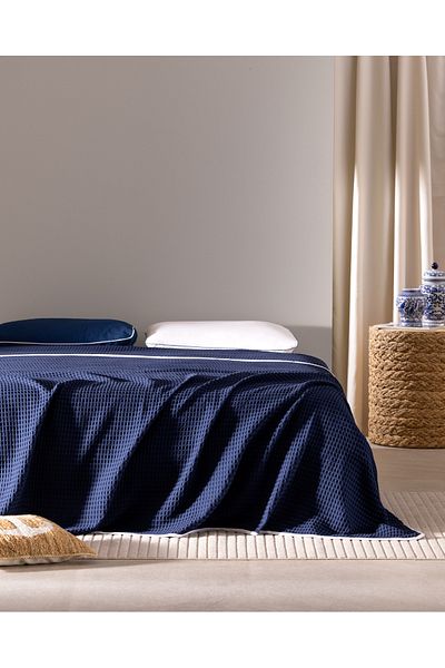 Madame Coco Dimanche Single 100% Cotton Seersucker Pique - Navy/White