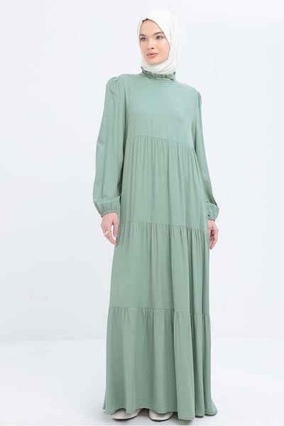 ALLDAY Mint-Colored Ruffle Detailed Shirred Dress