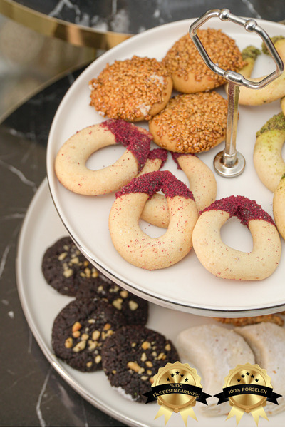 Heda Porselen Rüya Platin Yaldız Porselen Kurabiyelik Ve Sunumluk Kırık Beyaz