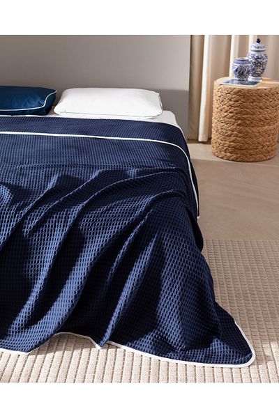 Madame Coco Dimanche King Size 100% قطن قطني بيكيه - أزرق داكن/أبيض