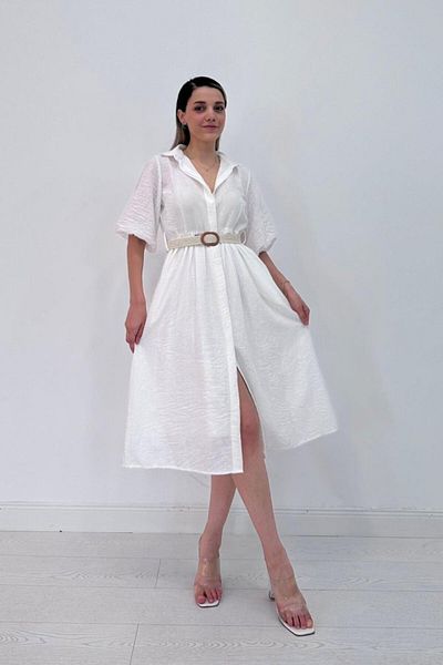 modaserdem White Hidden Placket Collar Dress
