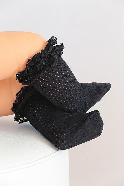 Daymod Baby Romina Mesh Lace Knee Socks BLACK