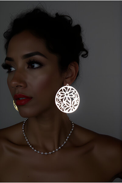Angels Passion Reflective Flower Detailed Hoop Earrings, Stylish Earrings with Reflective Reflecting Light in the Dark