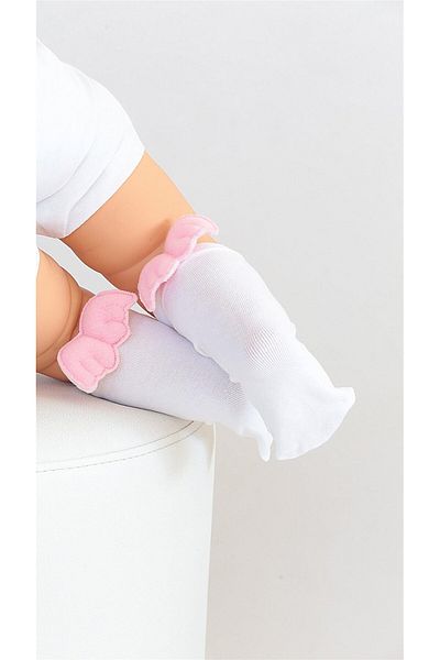 Daymod ANGEL BABY KNEE BOTTOM SOCKS WHITE-PINK