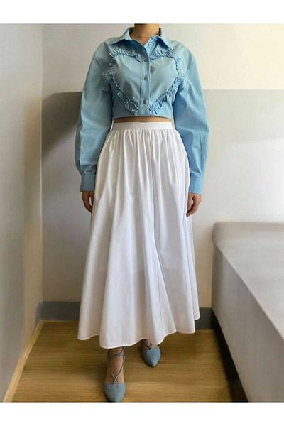 FK PYNAPPEL Flounced Poplin Midi Skirt