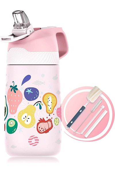 Yuumi Baby FJbottle 350ml Children's Water Bottle - Stainless Steel Thermos with Straw and BPA Free