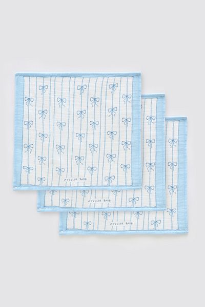 Atelier Babbi 3-Piece Mouth Cloth Set - Ribbon / Blue