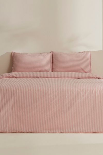 Karaca Home Set cuvertură dublă din satin cu dungi Josef, pudră