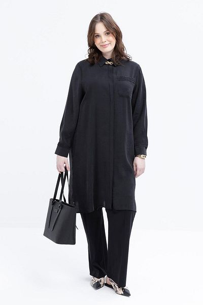 ALLDAY Μαύρο ριγέ δαντέλα με λεπτομέρειες Plus Size Modal πουκάμισο