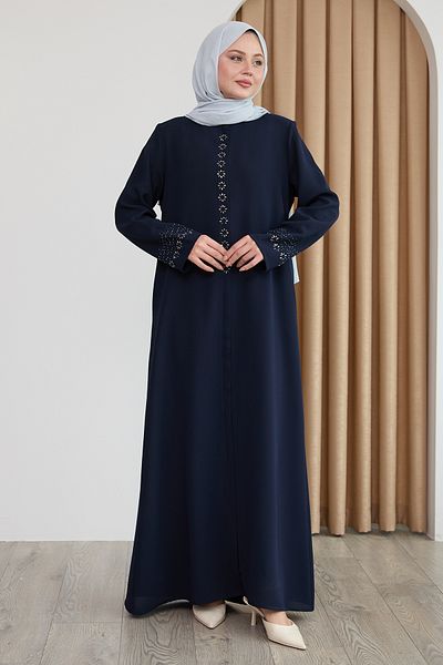 InStyle Papatya Taşlı Navy Blue Ferace