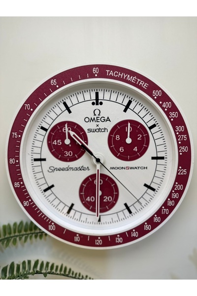 Butik Decorative Wall Clock with Wristwatch Design 3D Printing Claret Red