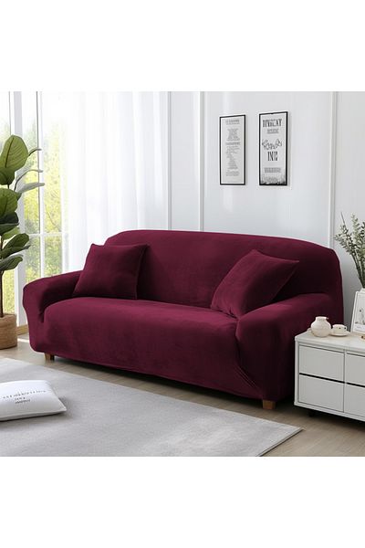Choice 4seat (235-300cm) Wine Red Velvet Sofa Cover Thick Elastic 1/2/3/4 Seater Sofa Cover for Living Room