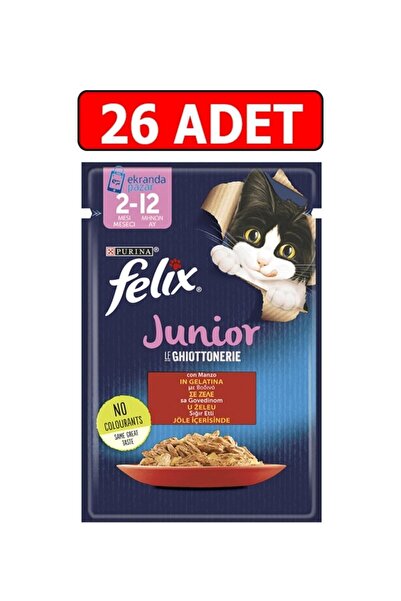FELIX Sığır Etli Junior Yavru Kedi Islak Maması 85gr 26adet Kedi Yaş Mama Kedi Pouch Konserve