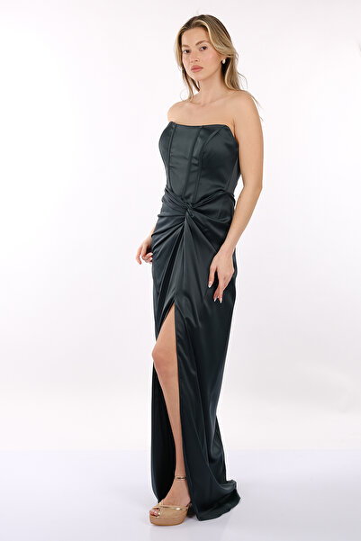 DORİ Dorca Strapless Front Slit Bodice Satin Evening Dress 00Bb5062
