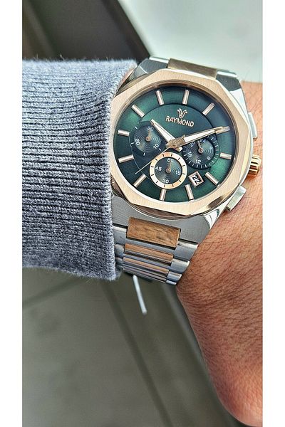 Raymond Rym-81654 Raymond Men's Wristwatch - Stainless Steel Case and Band - 2 Years Warranty
