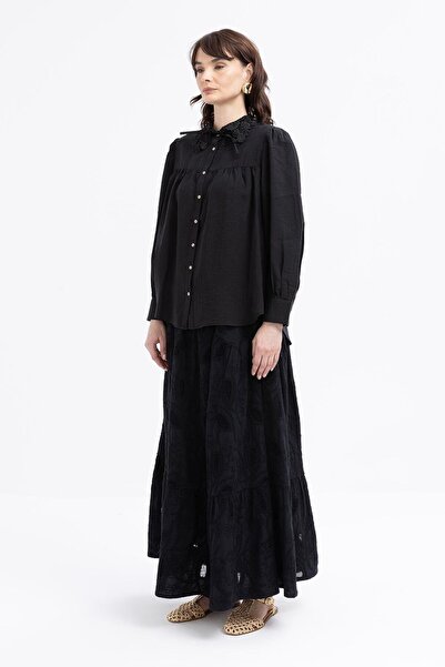 ALLDAY Siyah-Fisto Yaka Detaylı Büzgülü Gömlek
