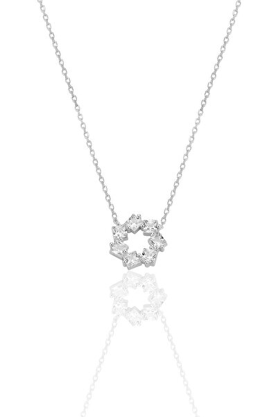 Söğütlü Silver Gümüş rodyumlu baget kesim zirkon taşlı yıldız çiçeği  kolye SGTL12792RODAJ