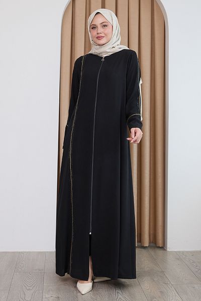 InStyle Black Ferace with Colorful Stripe from Top to Bottom