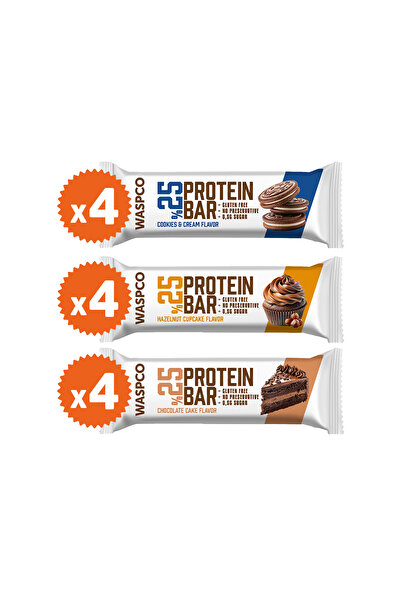 Waspco Bitter Çikolata Kaplı Protein Bar Karma Kutu 36g x 12 Adet (3 Çeşit)