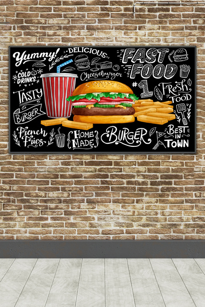 poster marketi Kendinden Yapışkanlı Duvar Kağıdı ile Fast Food ve Burger Tasa...