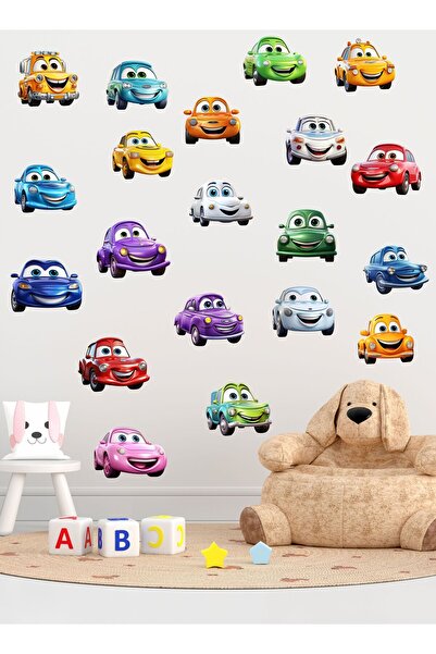LİPYOS Sevimli Araçlar, Neşeli, Gözlü, Gülen Araçlar Çocuk Odası Duvar Sticke...