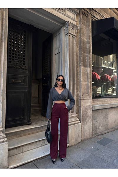 Butik Women's Burgundy Velcro Palazzo Trousers