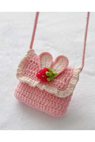Kadın Girişimciler Atölyesi Pembe Çilek Model Organik Handmade % 100 Manyetik Mıknatıslı Cotton Çocuk Çantası