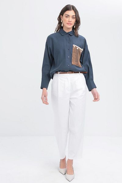 ALLDAY Pantaloni cu picior tub cu centură albă