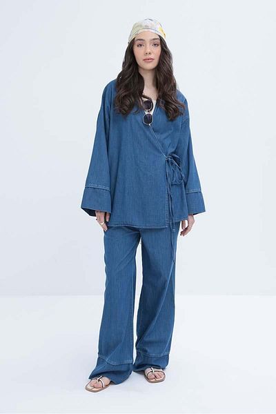 ALLDAY Costum cu pantaloni cu cravată în talie albastru închis