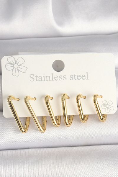 Clariss 316l الصلب لون الذهب مثلث نموذج مجموعة الأقراط النسائية