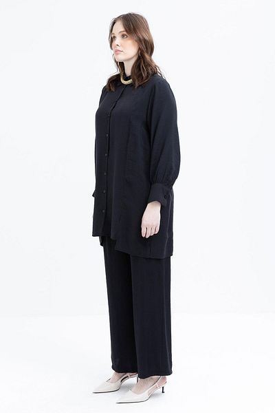 ALLDAY Black-Slit Detailed Large Size Modal Trousers Suit