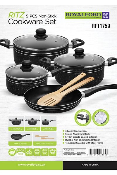ROYALFORD Ritz 9pcs Non-stick Cookware Set Rf11759 Aluminum Body