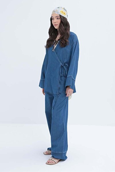 ALLDAY Koyu Mavi-Bel Bağlamalı Pantolonlu Takım