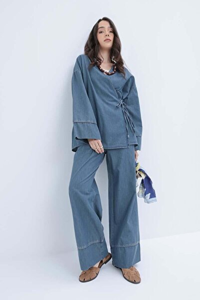 ALLDAY Light Blue-Waist Tie Pants Suit
