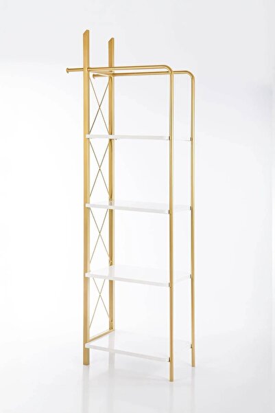 KORKMAZLAR EV DEKORASYON Askılık Vestiyer Gold Çok Amaçlı Dolap Dekoratif Raf Portmanto